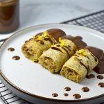vegan crepes filled with walnuts and chocolate dressing