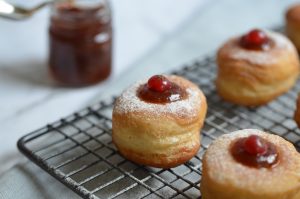 doughnuts with berry jam and red currant