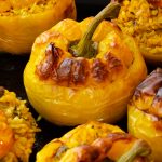 yellow bell peppers stuffed with masala rice